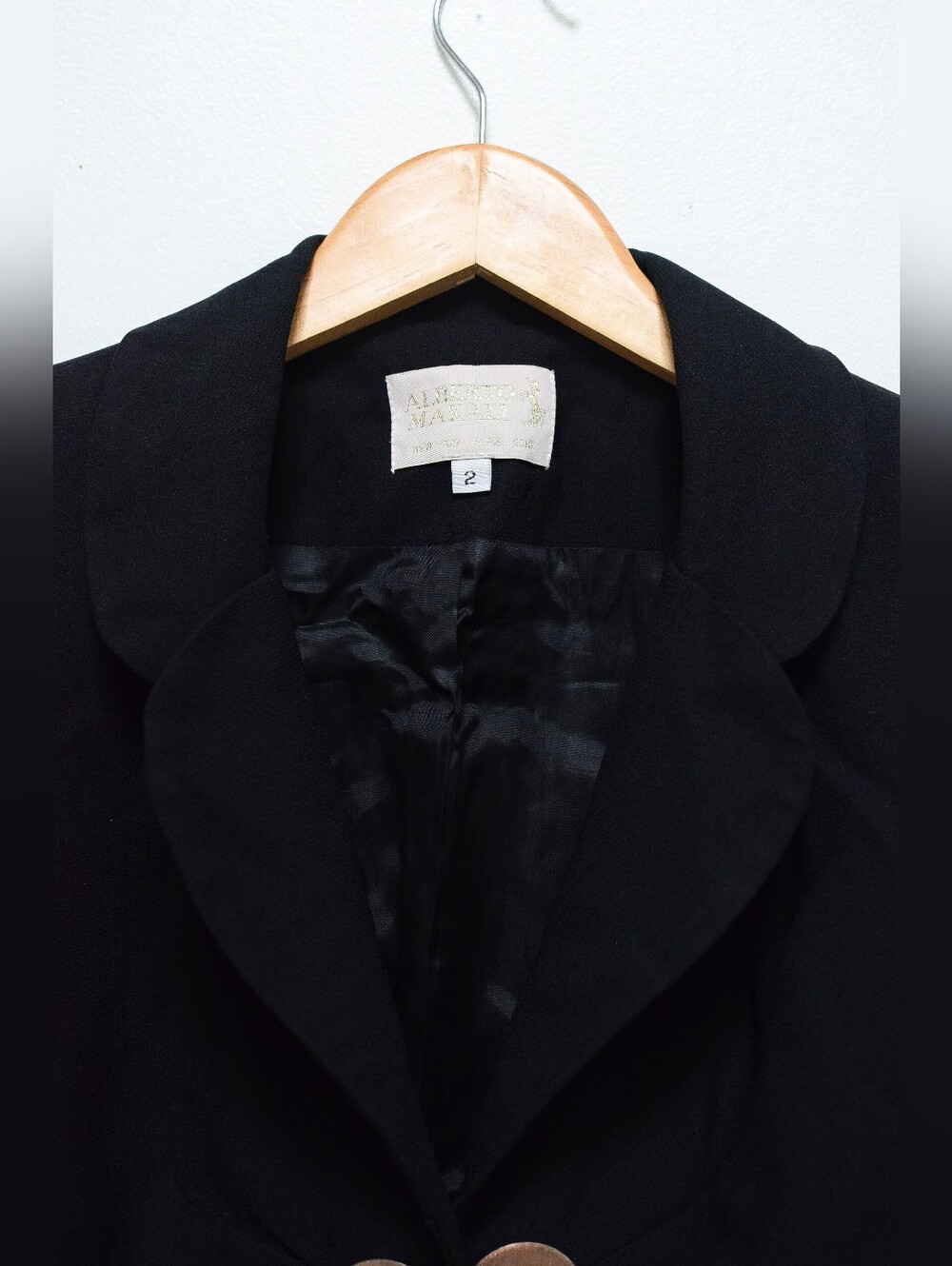 Vintage Alberto Makali Cropped Blazer Black Tie Front Size 2 90s - Picture 2 of 7